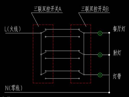 三聯(lián)雙控開(kāi)關(guān)接線圖